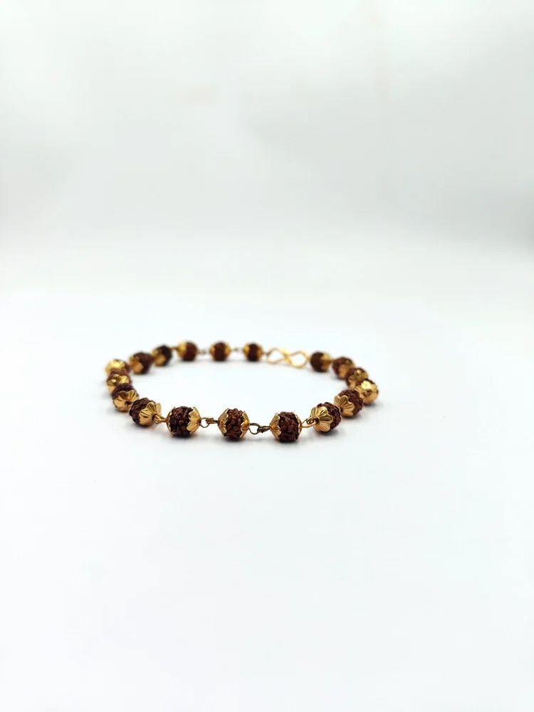 Rudraksha With Golden Cap Bracelet For Men