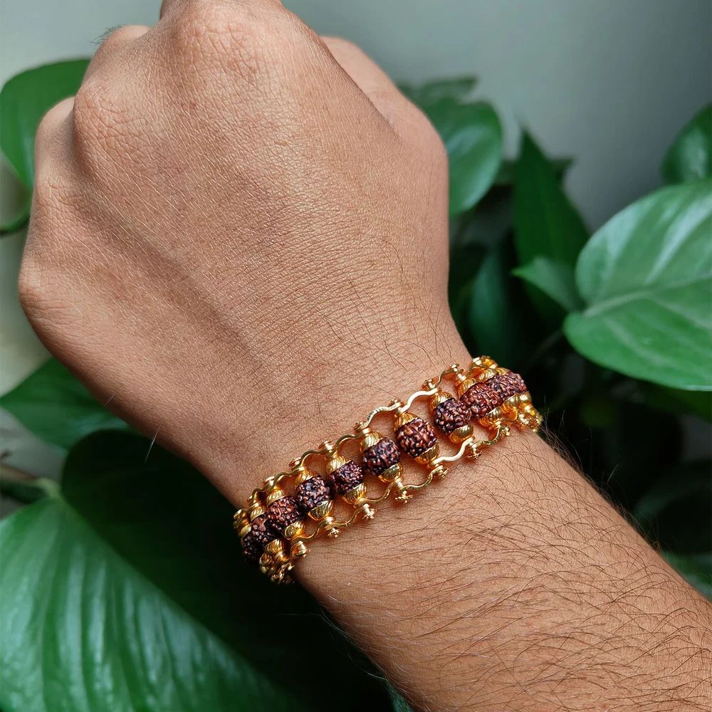 Gold Plated Rudraksha Chain Bracelet Brass For Men
