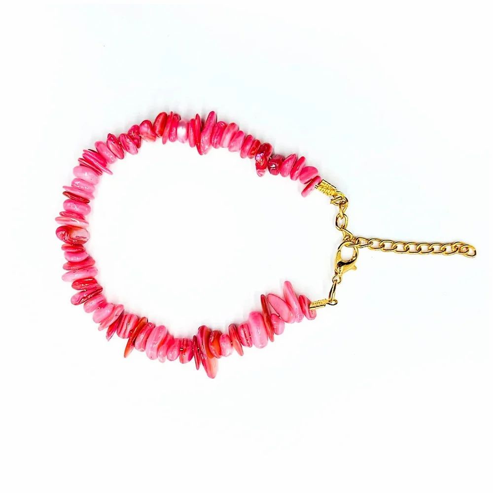 Pink Mother Of Pearl Chips Bracelet For Women