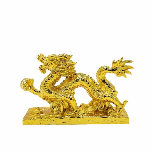 Golden Resin And Metal Feng Shui Dragon For Home And Office