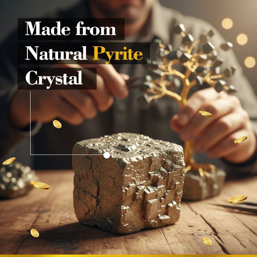 Natural Pyrite Chips And Metal Wire Pyrite Crystal Tree For Home And Office