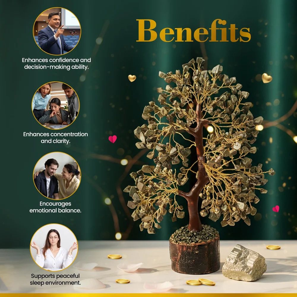 Natural Pyrite Chips And Metal Wire Pyrite Crystal Tree For Home And Office