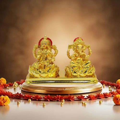 Golden Resin And Metal Laxmi Ganesh For Home And Office