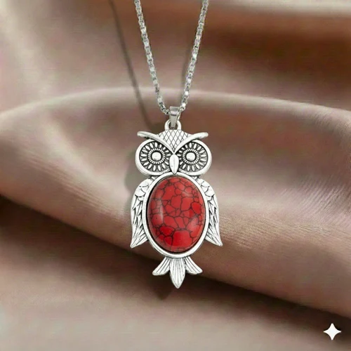 Red Garnet Owl Pendant For Women