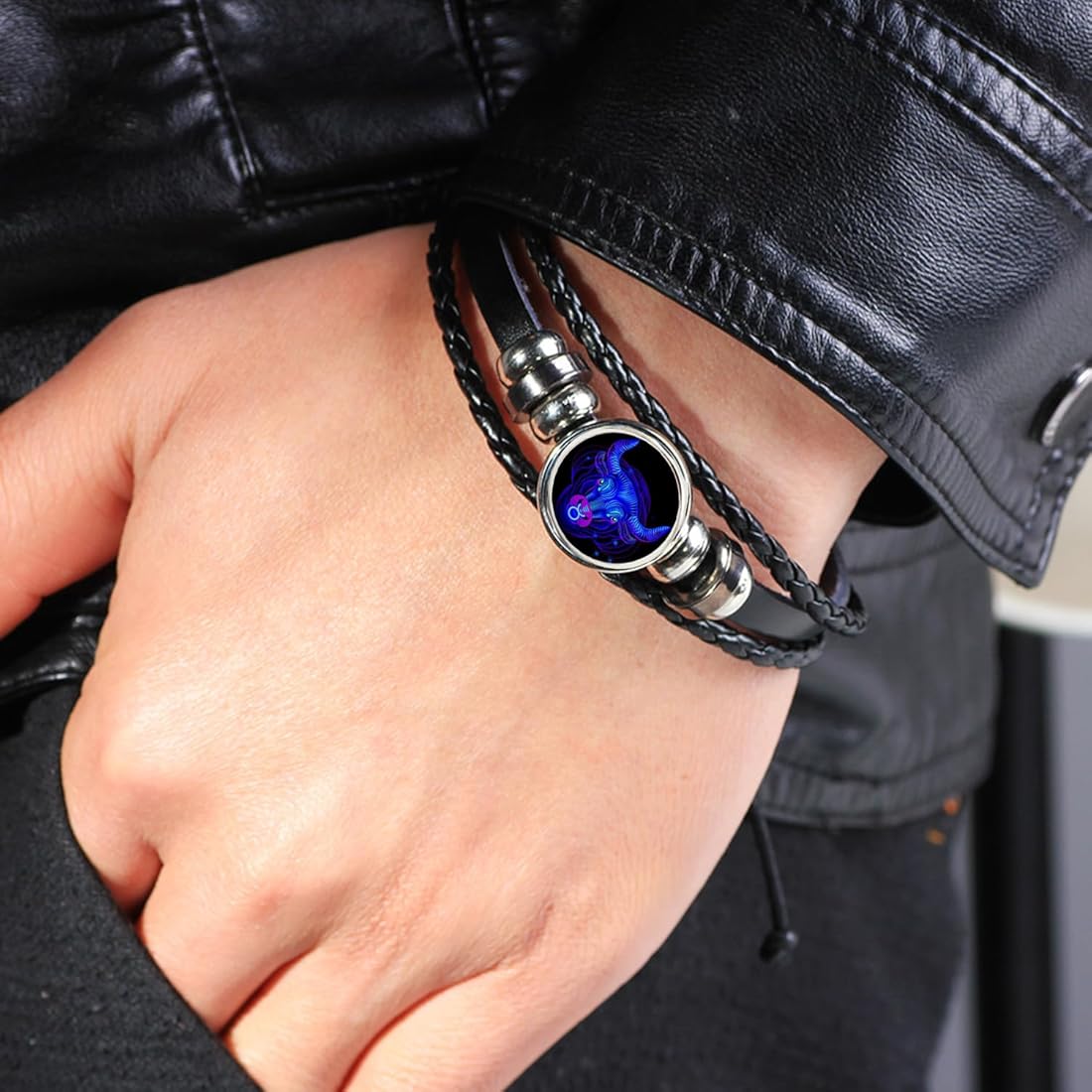 Genuine Leather Braided Zodiac Constellation Bracelet For Men