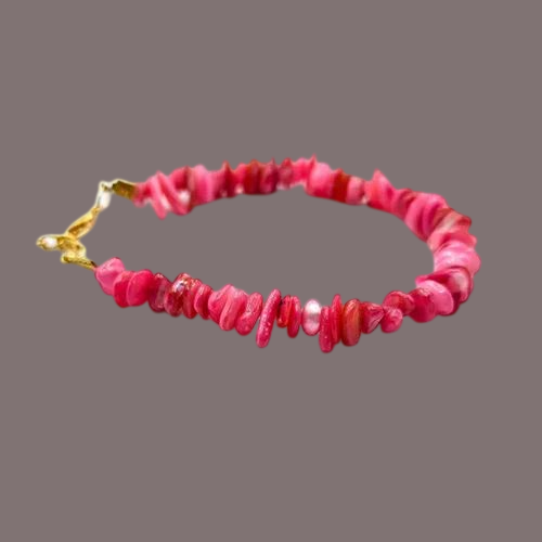 Pink Mother Of Pearl Chips Bracelet For Women