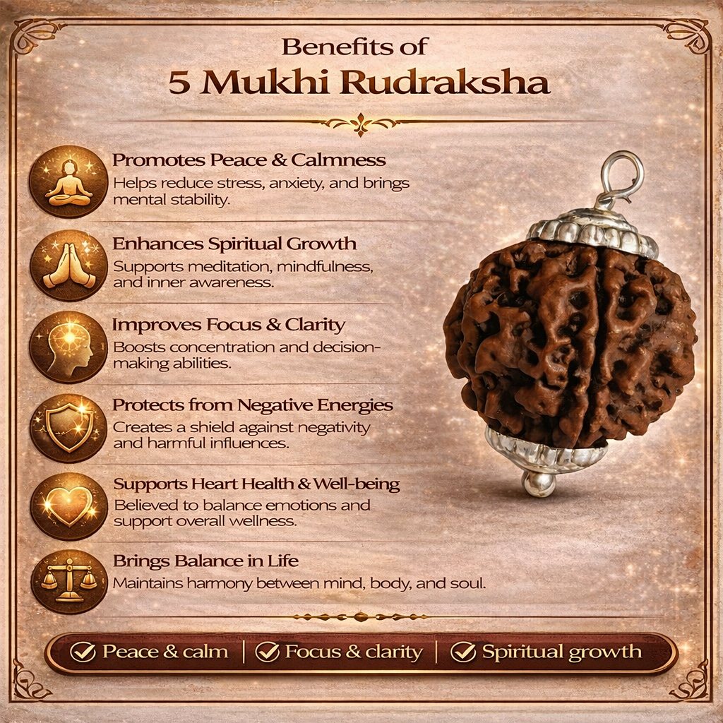 5 Mukhi Rudraksha Beads With Capping For Unisex