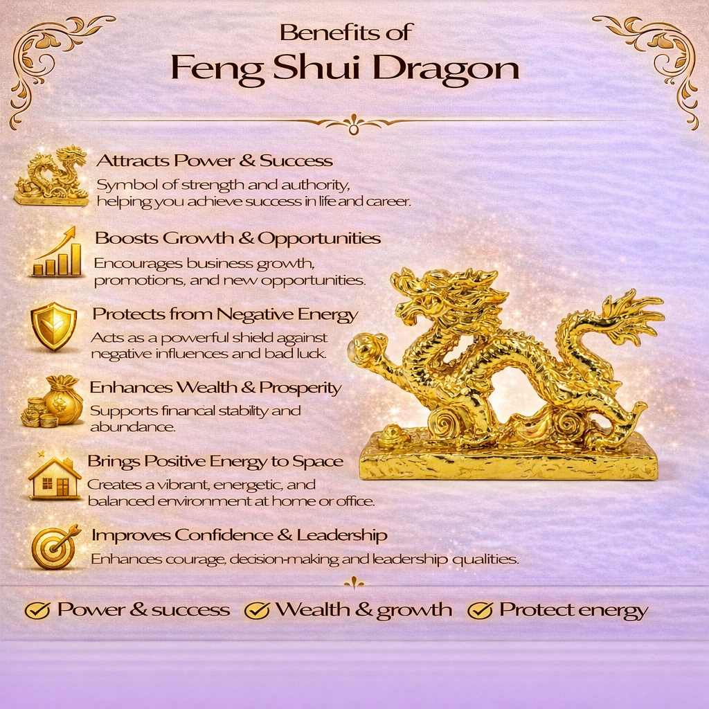 Golden Resin And Metal Feng Shui Dragon For Home And Office
