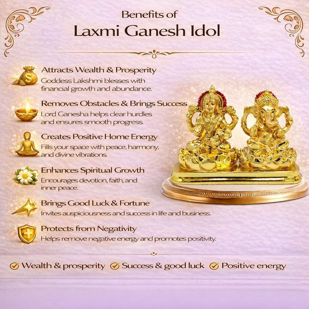 Golden Resin And Metal Laxmi Ganesh For Home And Office