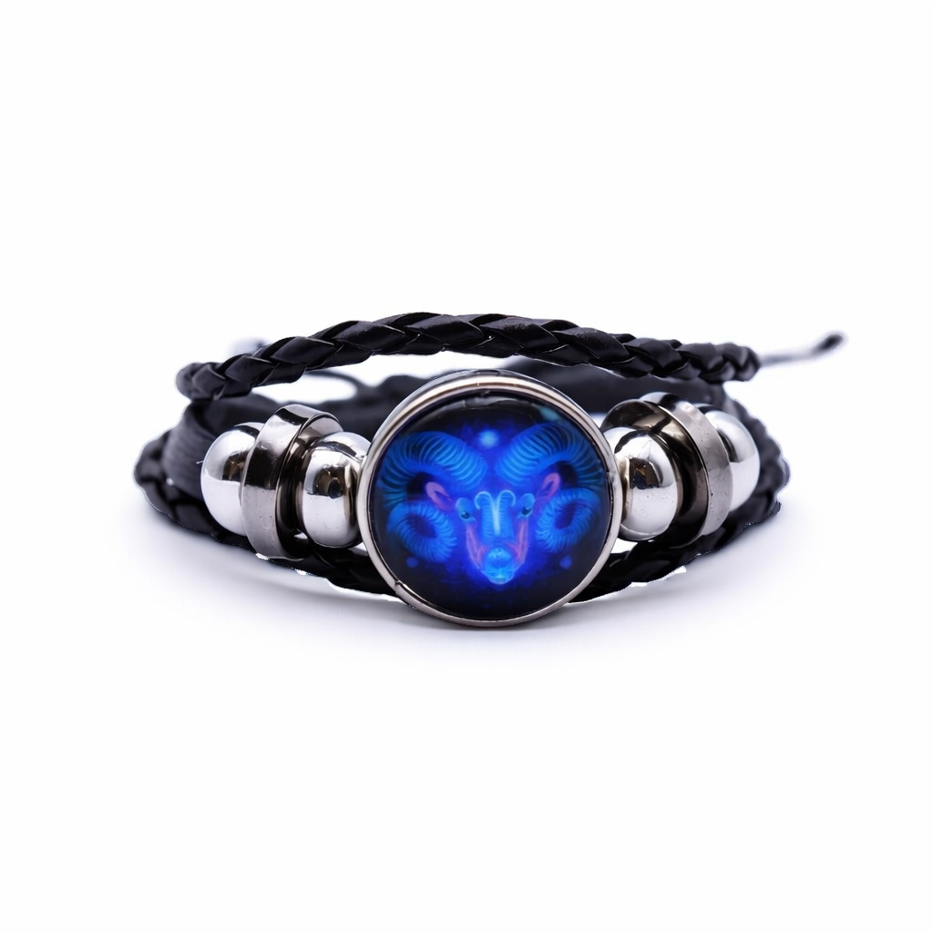 Genuine Leather Braided Zodiac Constellation Bracelet For Men