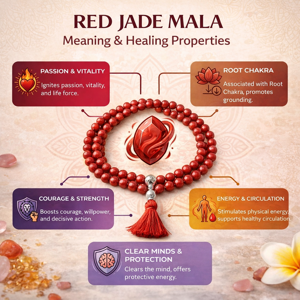 Red Jade Crystal Mala For Women