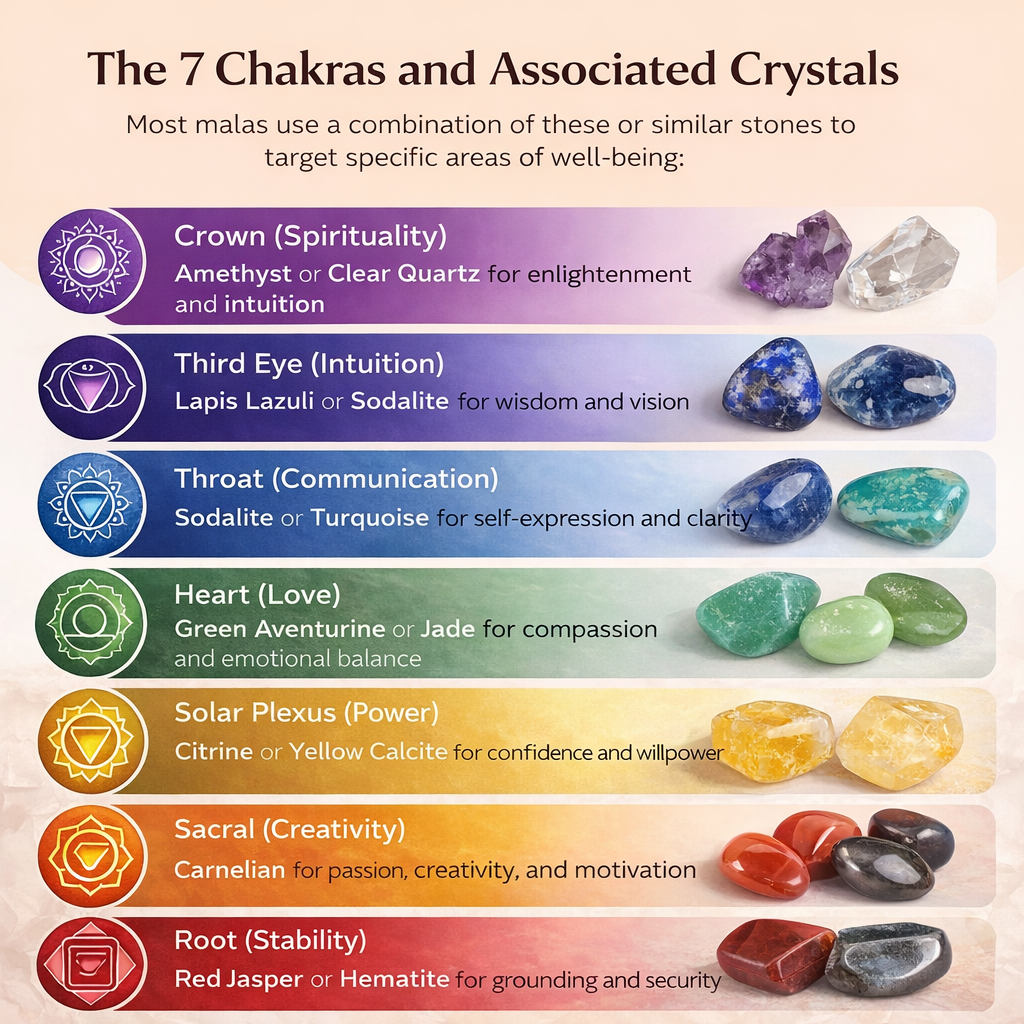 7 Chakra Crystal Mala For Unisex