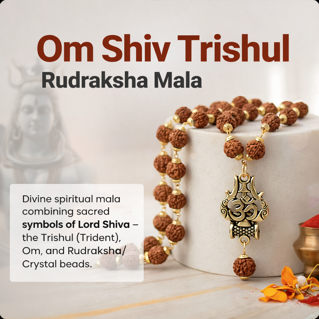 Shiv Om Trishul Rudraksha Mala For Unisex