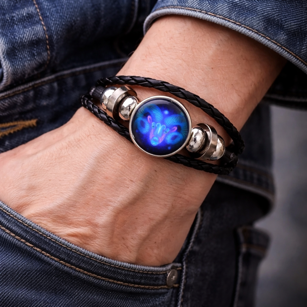 Genuine Leather Braided Zodiac Constellation Bracelet For Men