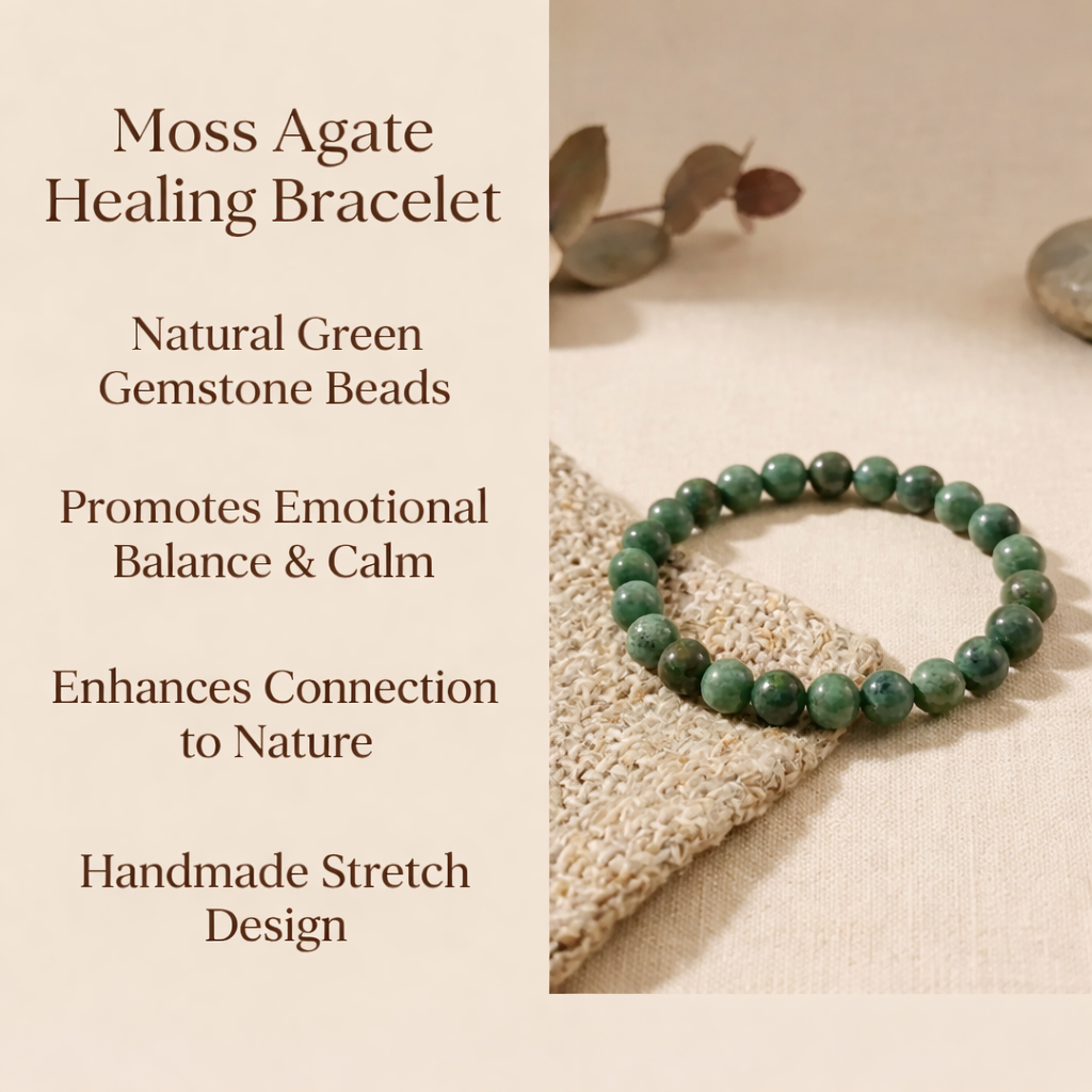 Moss Agate Healing Crystal Bracelet For Unisex