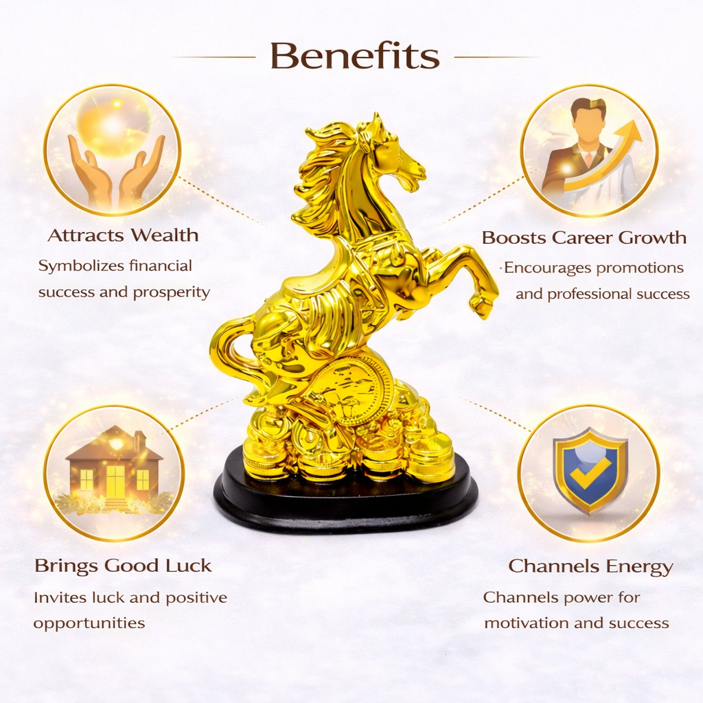 Golden Resin And Metal Horse For Home And Office