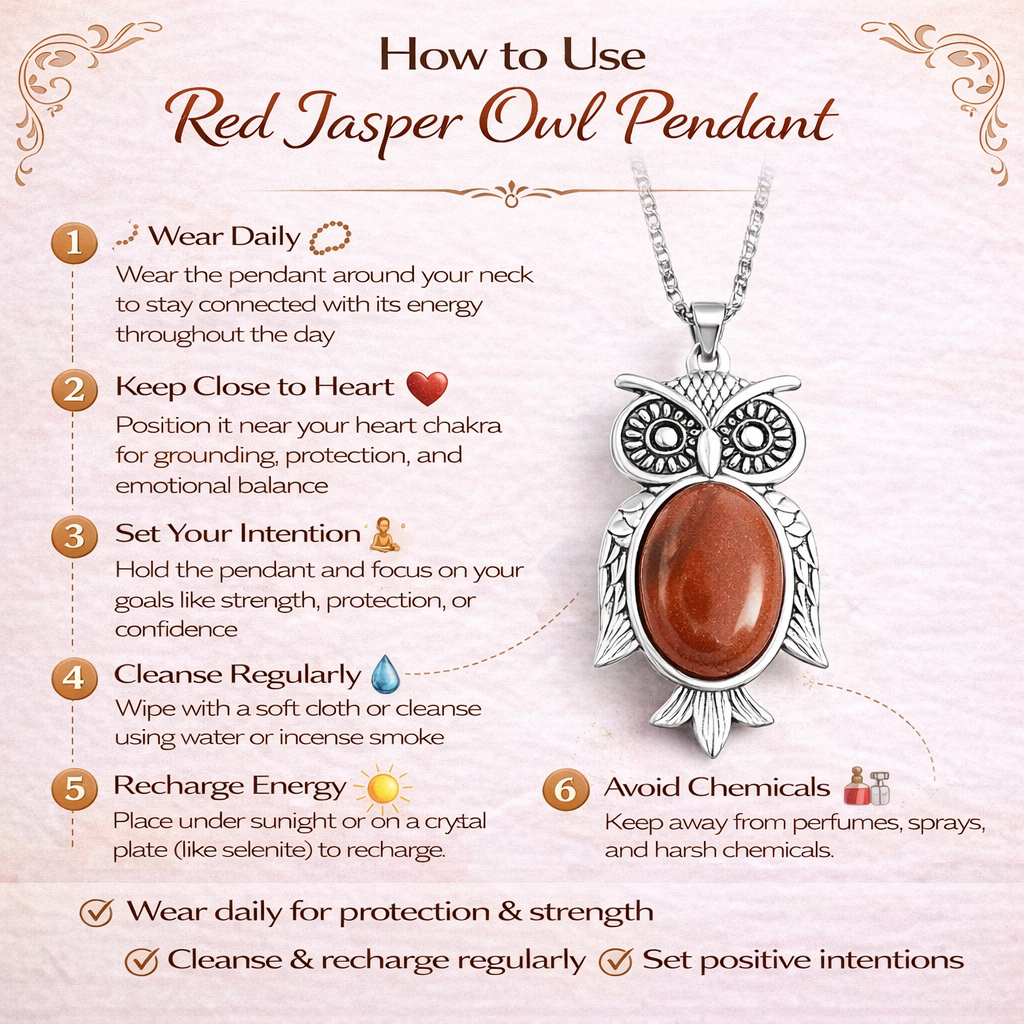 Red Jasper Owl Pendant For Women