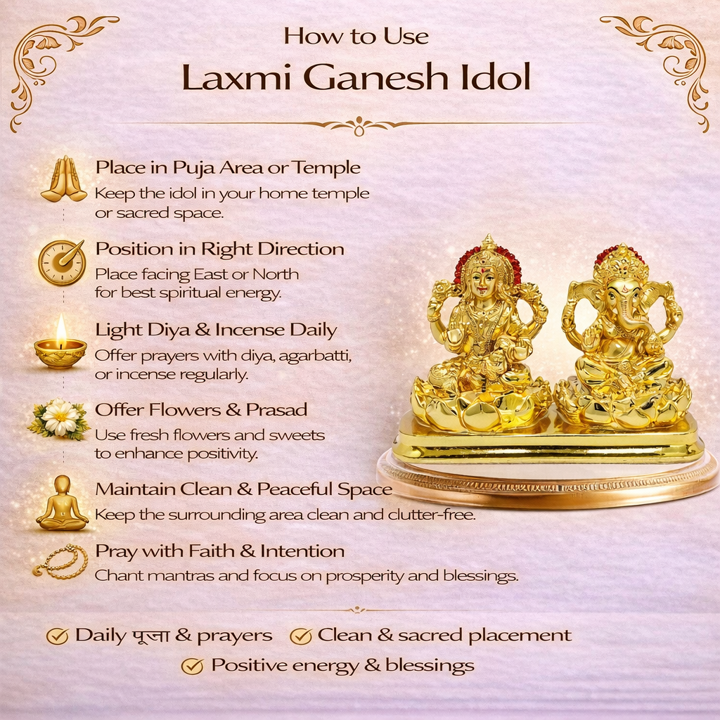 Golden Resin And Metal Laxmi Ganesh For Home And Office
