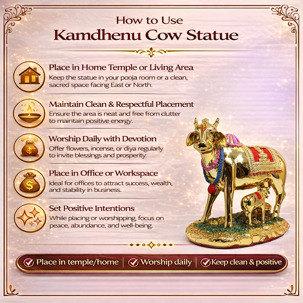 Golden Kamdhenu Cow Statue For Home And Office