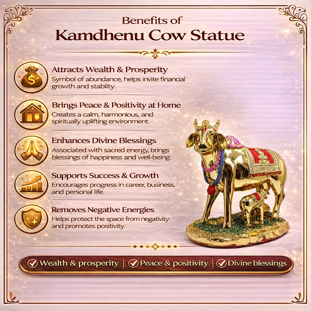 Golden Kamdhenu Cow Statue For Home And Office
