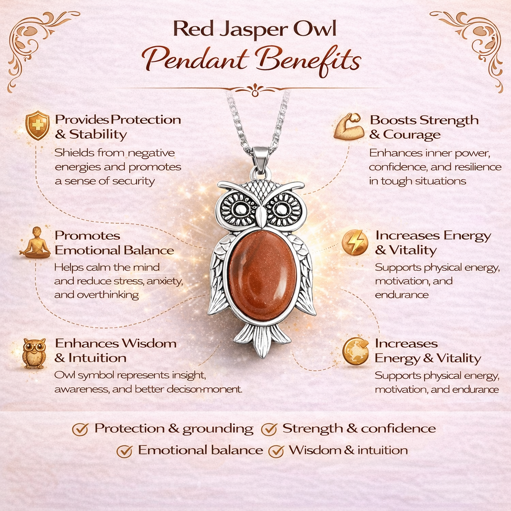 Red Jasper Owl Pendant For Women