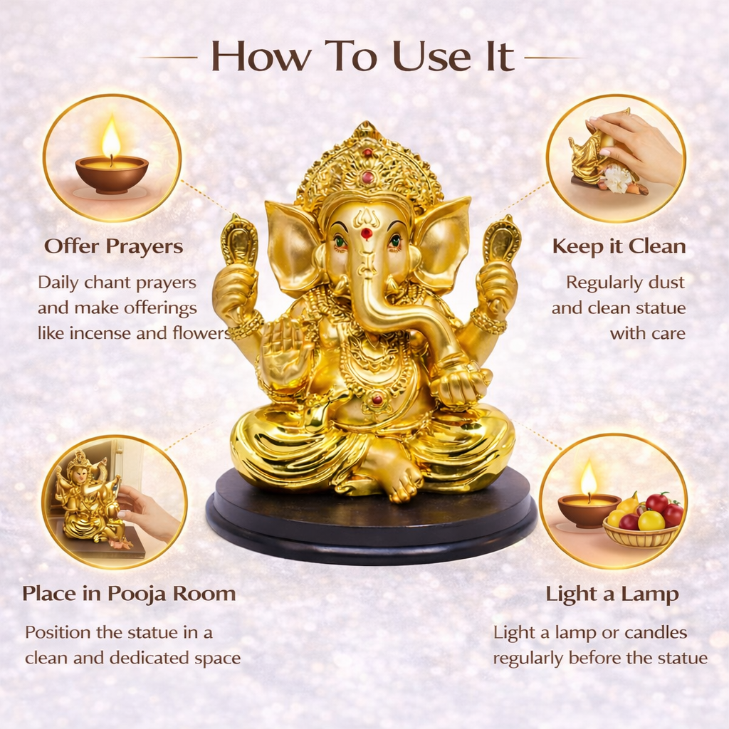 Golden Big Size Ganesh Statue For Home And Office