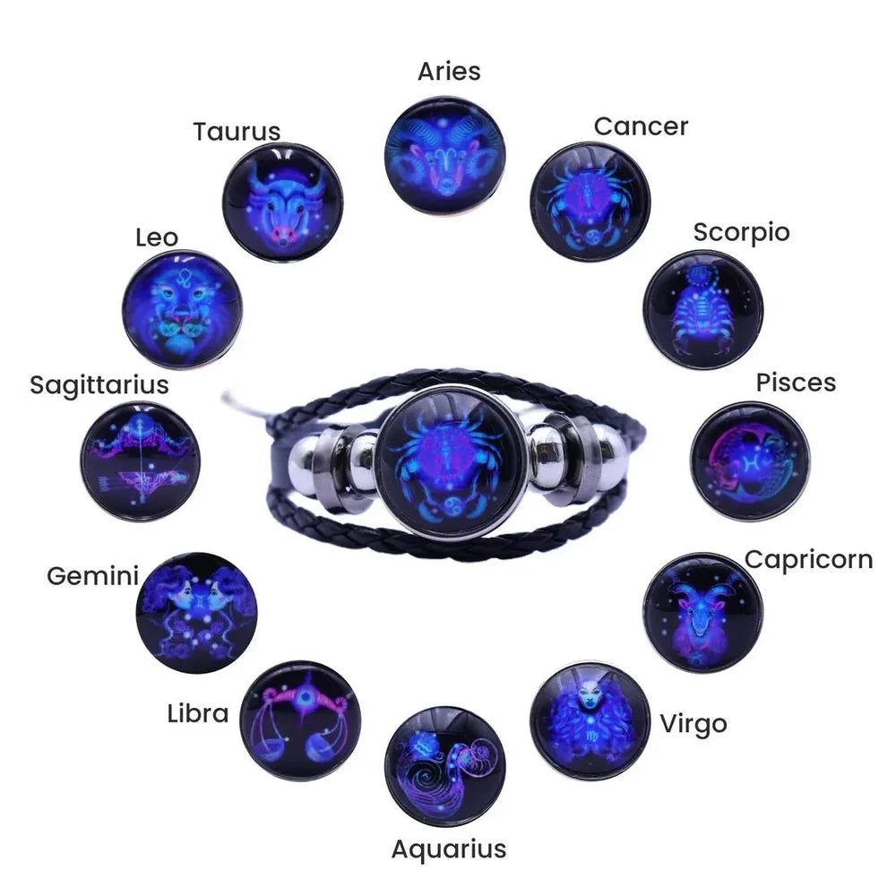 Genuine Leather Braided Zodiac Constellation Bracelet For Men