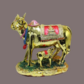 Golden Kamdhenu Cow Calf Statue For Home And Office
